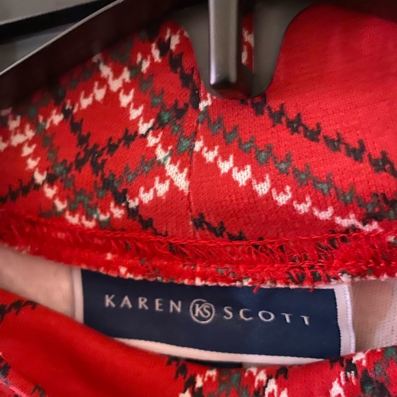Karen Scott Red Long Sleeve Plaid High Neck Top NWT - Picture 7 of 8